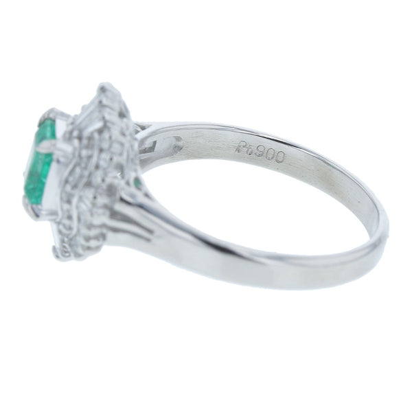 Pt900 プラチナ エメラルド0.63ct ダイヤ0.50ct リング 指輪 レディース 14.5号 中古