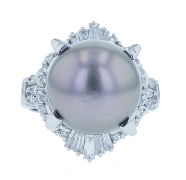Pt900 プラチナ クロチョウパール12.8mm ダイヤ0.72ct リング 指輪  12号 中古