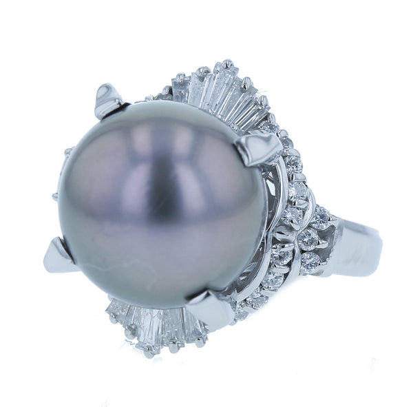Pt900 プラチナ クロチョウパール12.8mm ダイヤ0.72ct リング 指輪  12号 中古