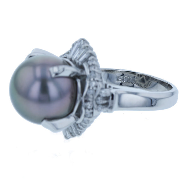 Pt900 プラチナ クロチョウパール12.8mm ダイヤ0.72ct リング 指輪  12号 中古