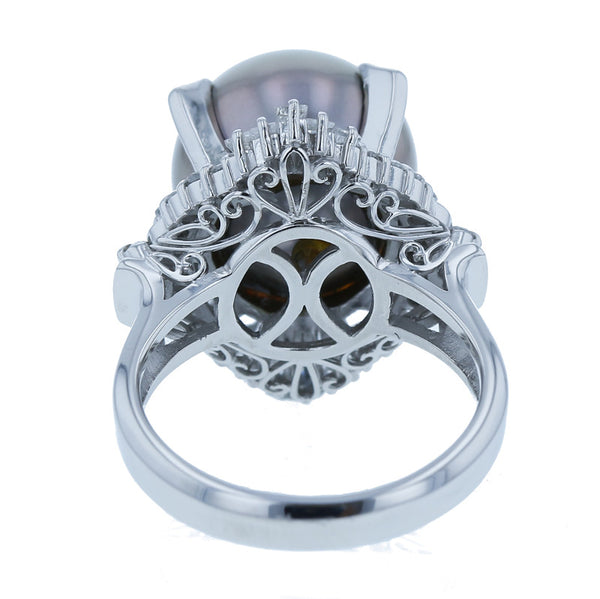 Pt900 プラチナ クロチョウパール12.8mm ダイヤ0.72ct リング 指輪  12号 中古