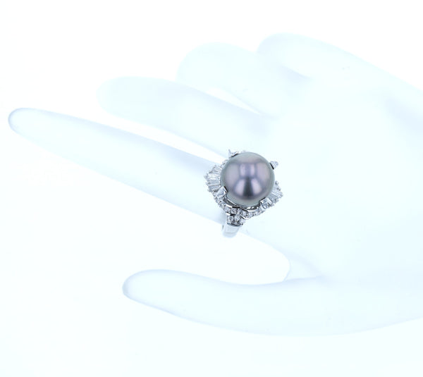 Pt900 プラチナ クロチョウパール12.8mm ダイヤ0.72ct リング 指輪  12号 中古