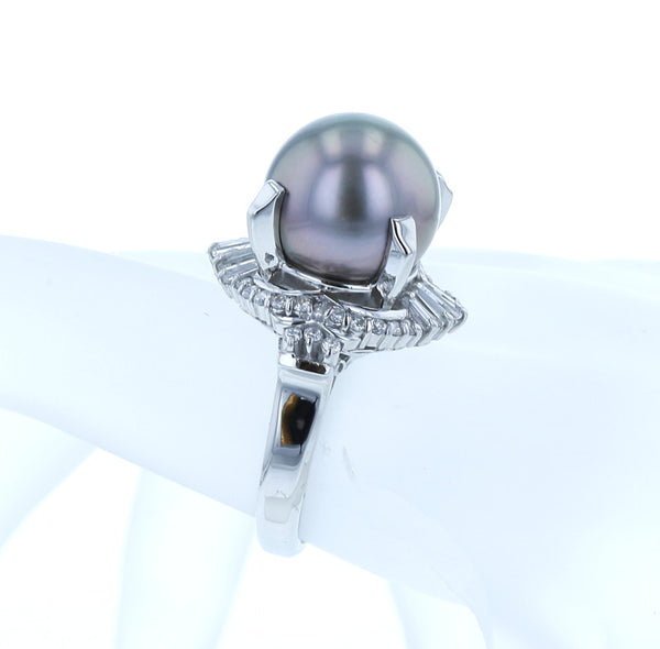 Pt900 プラチナ クロチョウパール12.8mm ダイヤ0.72ct リング 指輪  12号 中古