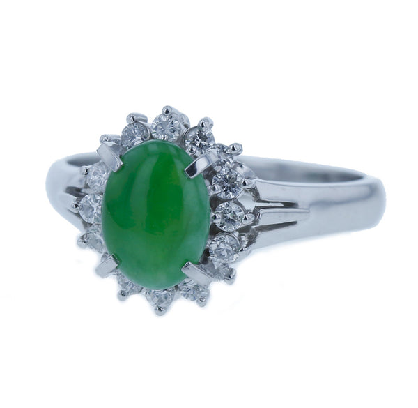 Pt900 プラチナ ヒスイ1.14ct ダイヤ0.28ct リング 指輪 レディース 14号 中古