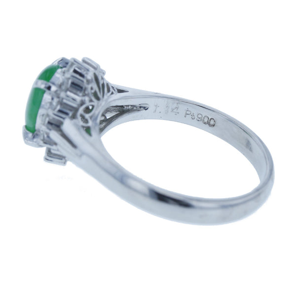 Pt900 プラチナ ヒスイ1.14ct ダイヤ0.28ct リング 指輪 レディース 14号 中古