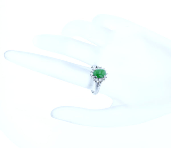 Pt900 プラチナ ヒスイ1.14ct ダイヤ0.28ct リング 指輪 レディース 14号 中古