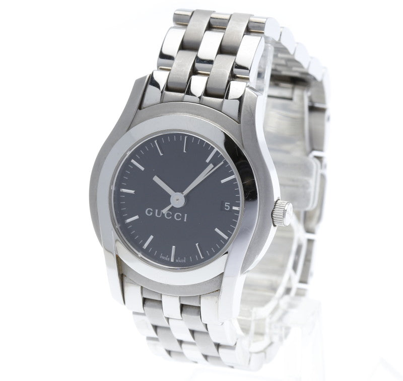 グッチ 5500L シルバー ステンレススチール 腕時計 レディース GUCCI クオーツ ブラック文字盤 【中古】