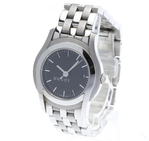 グッチ 5500L シルバー ステンレススチール 腕時計 レディース GUCCI クオーツ ブラック文字盤 【中古】