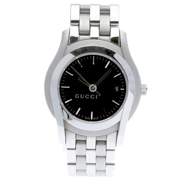 グッチ 5500L シルバー ステンレススチール 腕時計 レディース GUCCI クオーツ ブラック文字盤 【中古】