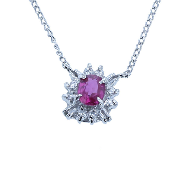 Pt900 プラチナ Pt850 プラチナ ルビー0.30ct ダイヤ0.06ct ネックレス レディース 中古