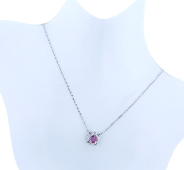 Pt900 プラチナ Pt850 プラチナ ルビー0.30ct ダイヤ0.06ct ネックレス レディース 中古