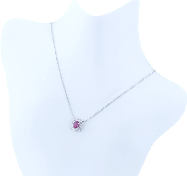 Pt900 プラチナ Pt850 プラチナ ルビー0.30ct ダイヤ0.06ct ネックレス レディース 中古