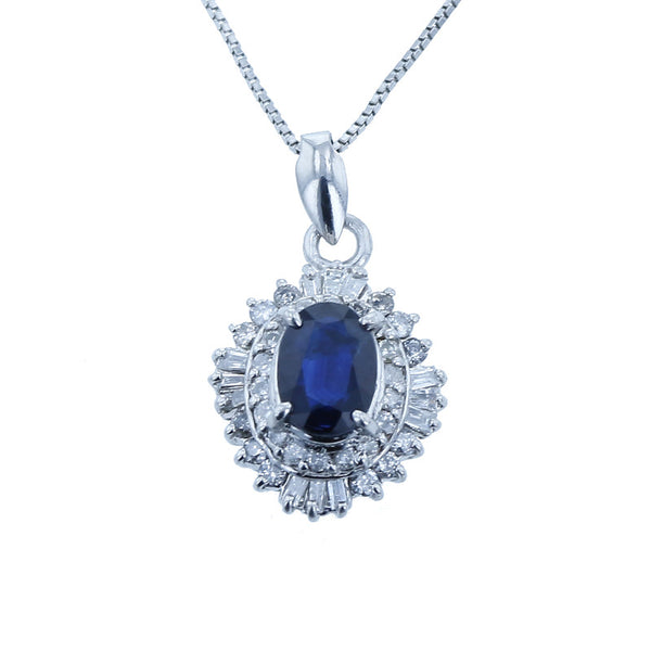 Pt900 プラチナ Pt850 プラチナ サファイア1.00ct ダイヤ0.40ct ネックレス レディース 中古