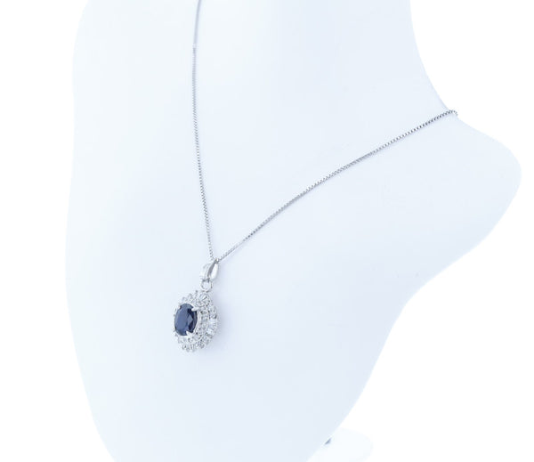 Pt900 プラチナ Pt850 プラチナ サファイア1.00ct ダイヤ0.40ct ネックレス レディース 中古