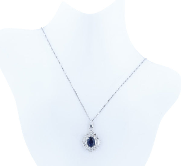 Pt900 プラチナ Pt850 プラチナ サファイア1.00ct ダイヤ0.40ct ネックレス レディース 中古