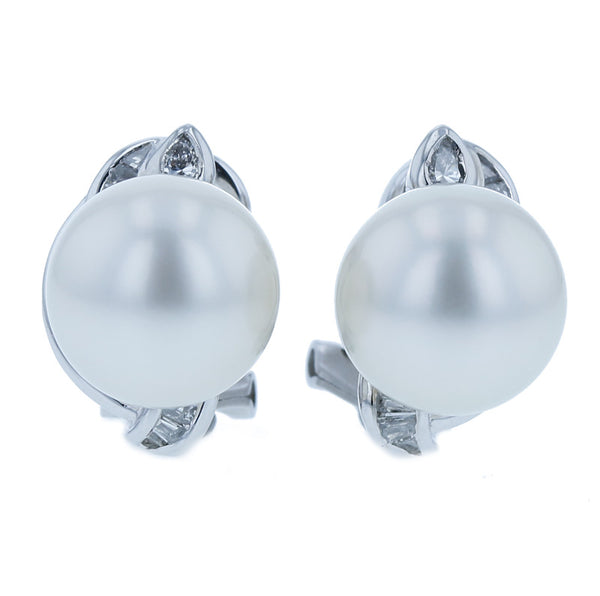 Pt900 プラチナ シロチョウパール10.5mm ダイヤ0.28ct イヤリング  中古