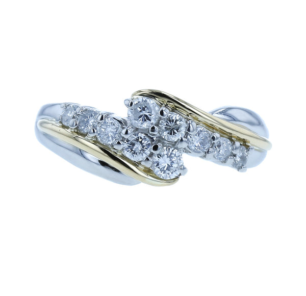 Pt900 プラチナ K18YG イエローゴールド コンビ ダイヤ0.50ct リング 指輪 レディース 11号 【中古】