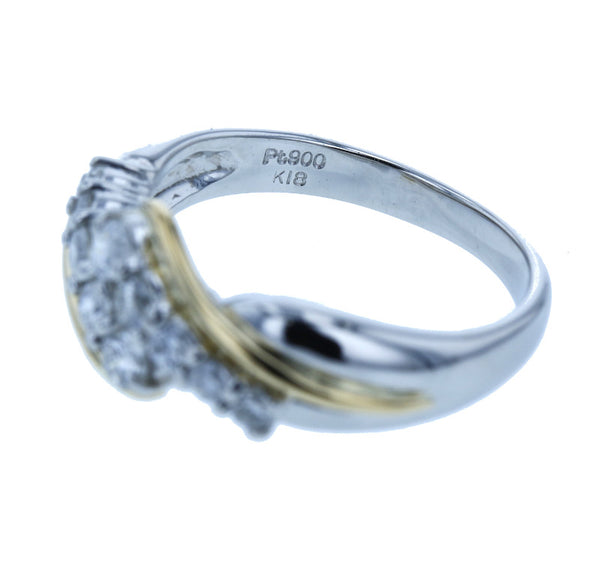 Pt900 プラチナ K18YG イエローゴールド コンビ ダイヤ0.50ct リング 指輪 レディース 11号 【中古】