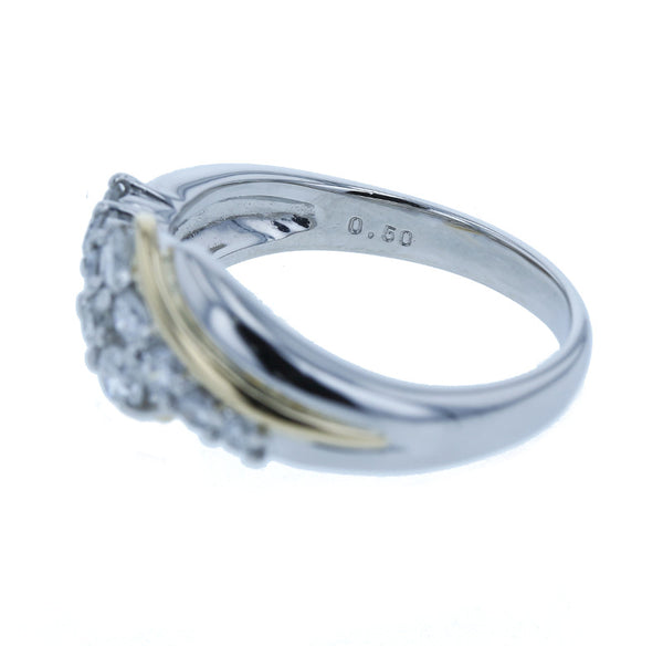 Pt900 プラチナ K18YG イエローゴールド コンビ ダイヤ0.50ct リング 指輪 レディース 11号 【中古】