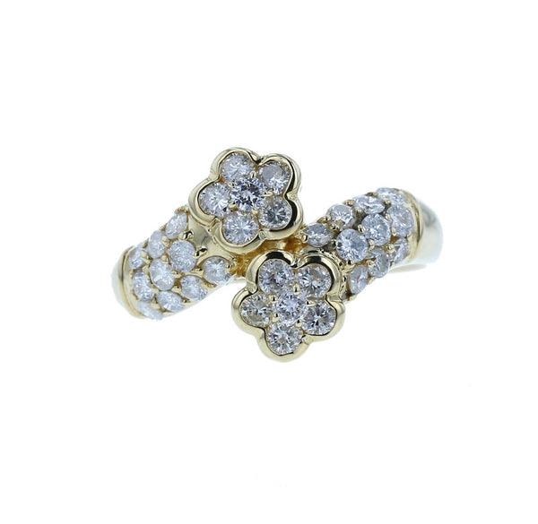 K18YG イエローゴールド ダイヤ1.00ct フラワー リング 指輪 レディース 14号 中古