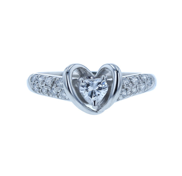 Pt900 プラチナ ダイヤ0.30ct ハート リング 指輪 レディース 11.5号 中古
