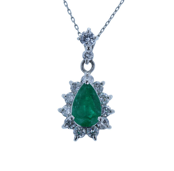 Pt900 プラチナ Pt850 プラチナ エメラルド0.66ct ダイヤ0.48ct ネックレス レディース 中古