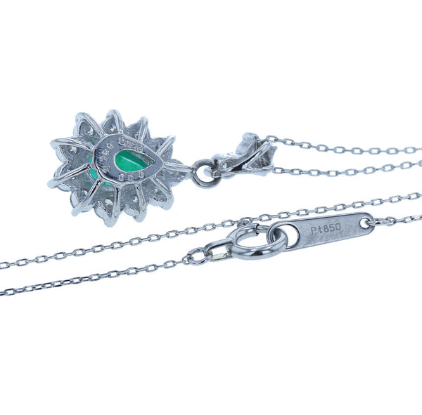 Pt900 プラチナ Pt850 プラチナ エメラルド0.66ct ダイヤ0.48ct ネックレス レディース 中古
