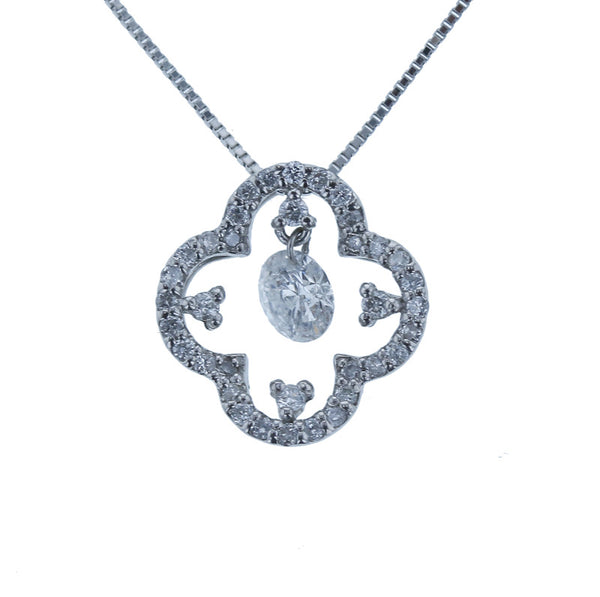 Pt900 プラチナ Pt850 プラチナ ダイヤ0.30ct ダイヤ0.20ct フラワー ネックレス レディース 中古