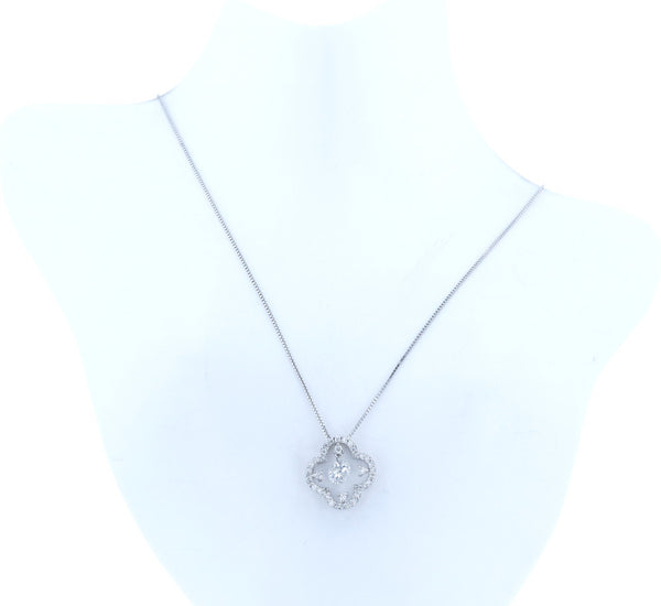 Pt900 プラチナ Pt850 プラチナ ダイヤ0.30ct ダイヤ0.20ct フラワー ネックレス レディース 中古