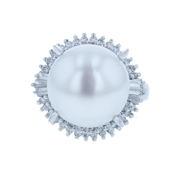 Pt900 プラチナ シロチョウパール13.7mm ダイヤ0.65ct リング 指輪 レディース 15.5号 中古