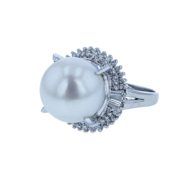 Pt900 プラチナ シロチョウパール13.7mm ダイヤ0.65ct リング 指輪 レディース 15.5号 中古