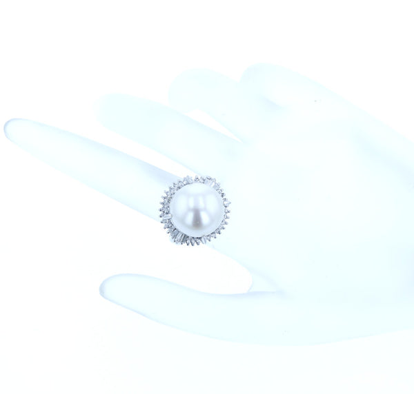 Pt900 プラチナ シロチョウパール13.7mm ダイヤ0.65ct リング 指輪 レディース 15.5号 中古