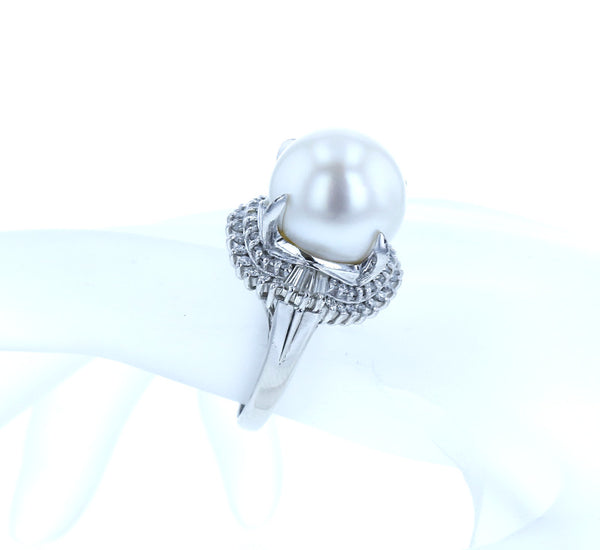 Pt900 プラチナ シロチョウパール13.7mm ダイヤ0.65ct リング 指輪 レディース 15.5号 中古