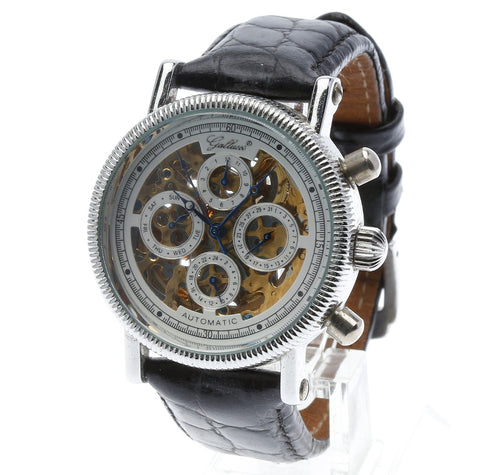 ガルーチ ブラック ステンレススチール 腕時計 メンズ 自動巻き ホワイト文字盤 【中古】