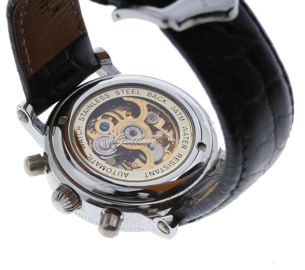 ガルーチ ブラック ステンレススチール 腕時計 メンズ 自動巻き ホワイト文字盤 【中古】