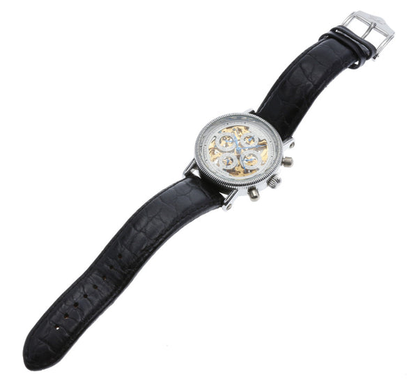 ガルーチ ブラック ステンレススチール 腕時計 メンズ 自動巻き ホワイト文字盤 【中古】