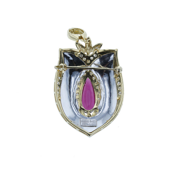 Pt900 プラチナ K18 ゴールド コンビ トルマリン3.21ct ダイヤ0.36ct ブローチ レディース 中古