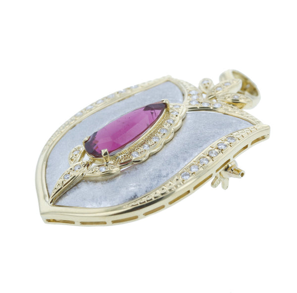 Pt900 プラチナ K18 ゴールド コンビ トルマリン3.21ct ダイヤ0.36ct ブローチ レディース 中古