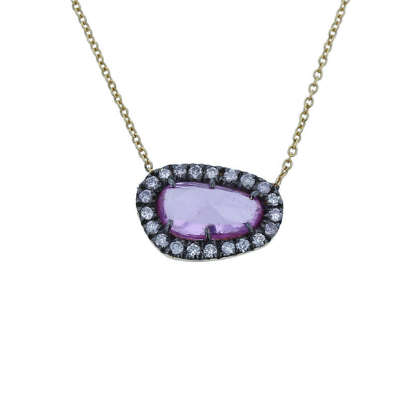 K18YG イエローゴールド ピンクサファイア1.08ct ダイヤ0.14ct ネックレス レディース 中古
