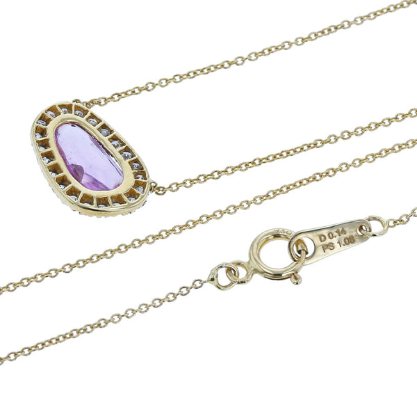 K18YG イエローゴールド ピンクサファイア1.08ct ダイヤ0.14ct ネックレス レディース 中古