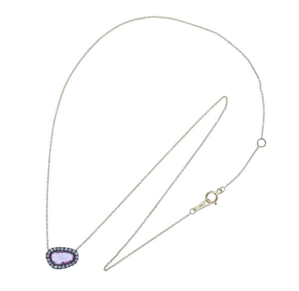 K18YG イエローゴールド ピンクサファイア1.08ct ダイヤ0.14ct ネックレス レディース 中古