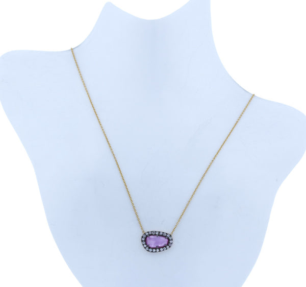 K18YG イエローゴールド ピンクサファイア1.08ct ダイヤ0.14ct ネックレス レディース 中古
