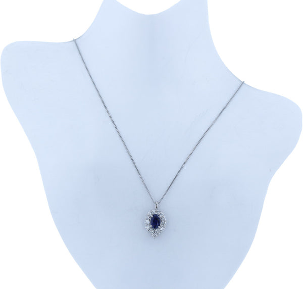 Pt900 プラチナ Pt850 プラチナ サファイア0.63ct ダイヤ0.32ct ネックレス レディース 中古