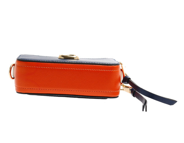 マークジェイコブス ネイビー オレンジ ホワイト レザー ショルダーバッグ レディース MARC JACOBS 中古