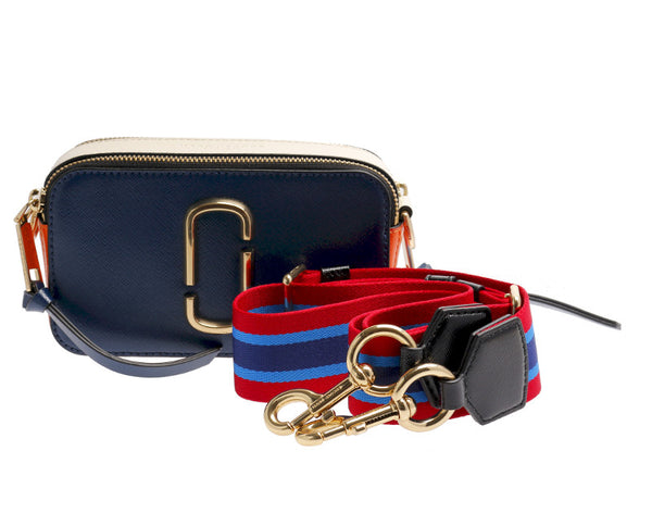 マークジェイコブス ネイビー オレンジ ホワイト レザー ショルダーバッグ レディース MARC JACOBS 中古