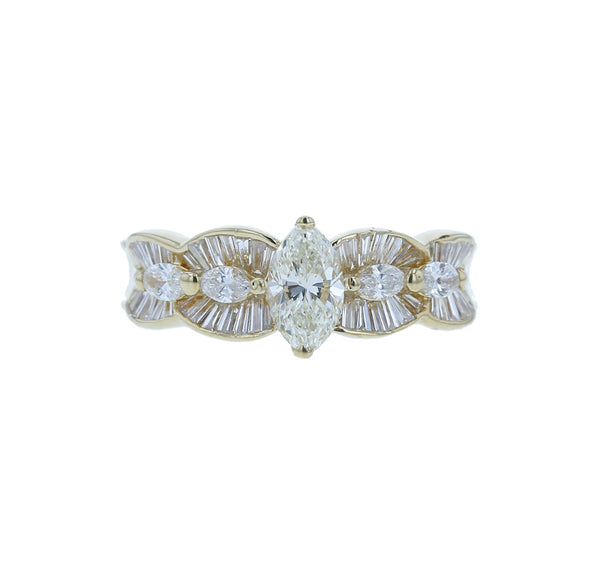 K18YG イエローゴールド マーキースダイヤ0.627ct ダイヤ0.67ct リング 指輪 レディース 12号 中古