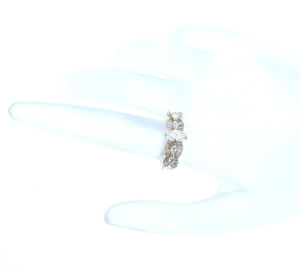 K18YG イエローゴールド マーキースダイヤ0.627ct ダイヤ0.67ct リング 指輪 レディース 12号 中古