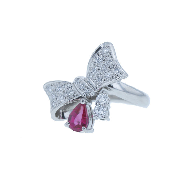 Pt900 プラチナ ルビー1.59ct ダイヤ0.29ct リボン リング 指輪 レディース 12号 中古