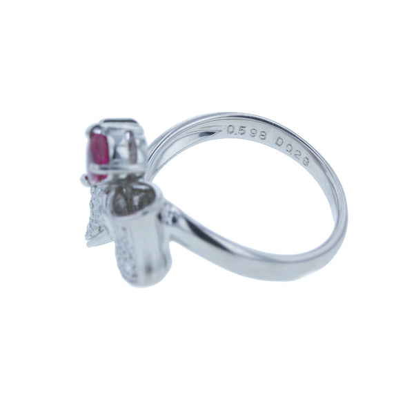 Pt900 プラチナ ルビー1.59ct ダイヤ0.29ct リボン リング 指輪 レディース 12号 中古
