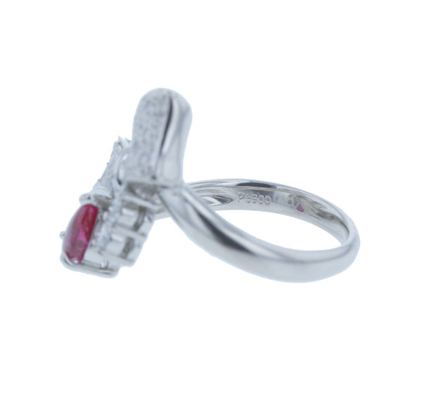 Pt900 プラチナ ルビー1.59ct ダイヤ0.29ct リボン リング 指輪 レディース 12号 中古